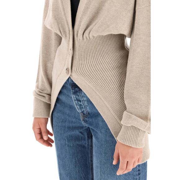 Alexander Wang Oversized V-Neck Oatmeal Beige Smocked Waist Cardigan Small - Picture 3 of 11